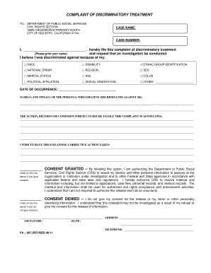 Complaint of Discriminatory Treatment