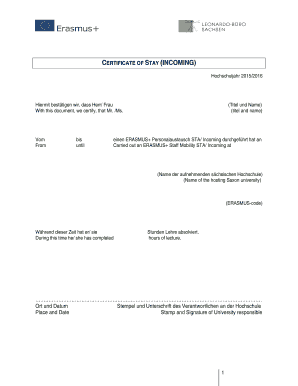 Bescheinigung über den Aufenthalt (Eingehend)
