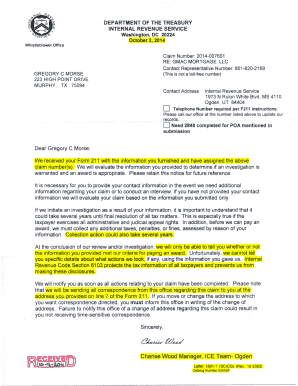 IRS Whistleblower Claim Notice