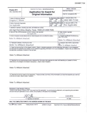 IRS Form 211 Application for Award for Original Information