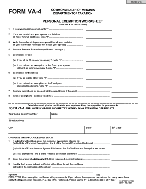 Virginia Income Tax Withholding Exemption Certificate