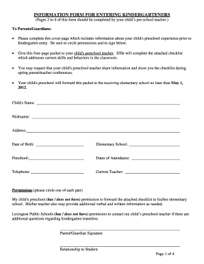 Kindergarten Entry Information Form