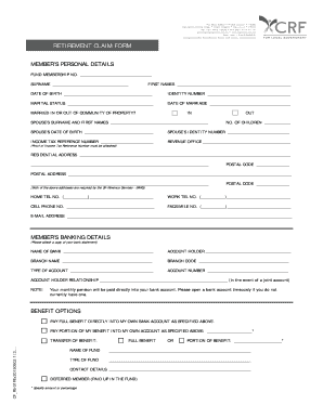 South Africa Retirement Claim Form
