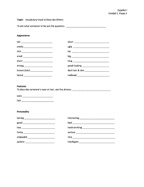 Hoja de trabajo de vocabulario y gramática en español