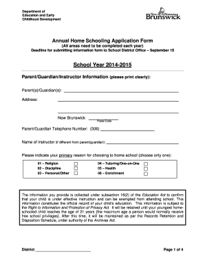 Annual Home Schooling Application Form