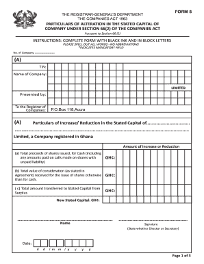 Ghana Companies Act Form 8