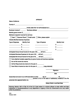 California Self-Employment Affidavit