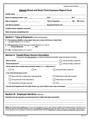 Sample Blood and Body Fluid Exposure Report Form