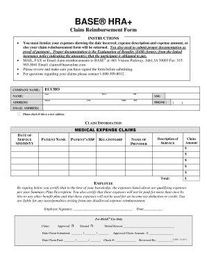 BASE HRA+ Medical Expense Claim Reimbursement Form
