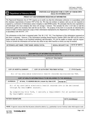 VA Form 10-5345a-MHV Health Information Request