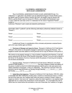 California Addendum to HUD Lease Agreements