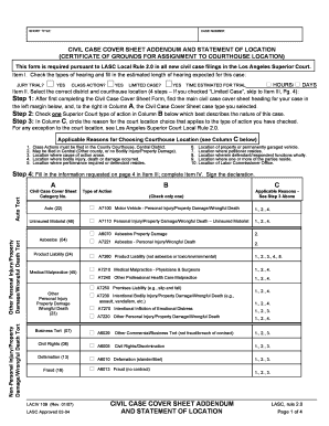Civil Case Cover Sheet Addendum