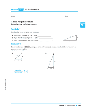 Trigonometry Skills Practice Worksheet
