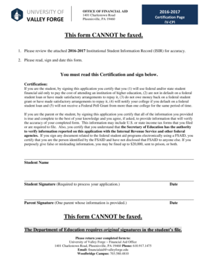 Student Financial Aid Certification Form