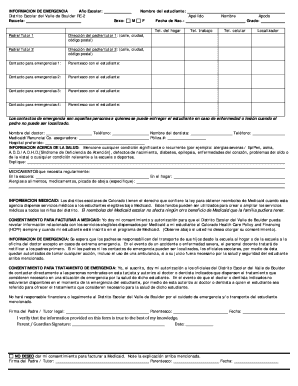 Formulario de Información de Emergencia del Distrito Escolar del Valle de Boulder