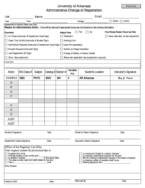 University of Arkansas Administrative Change of Registration