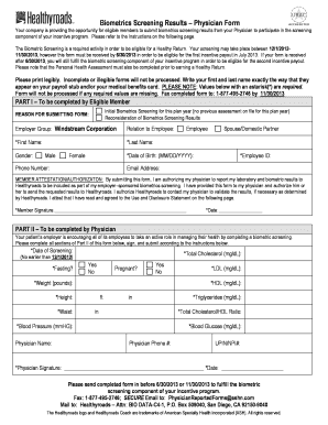 Biometrics Screening Results Physician Form