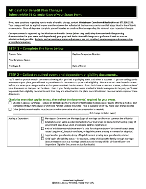 Affidavit for Benefit Plan Changes