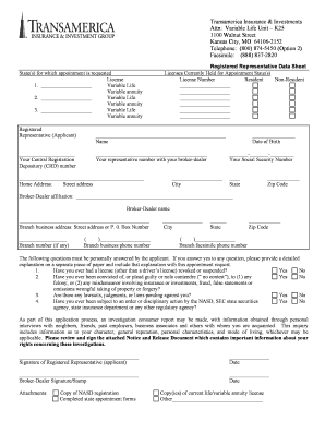 Registered Representative Data Sheet