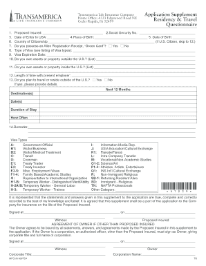 Transamerica Life Insurance Application Supplement