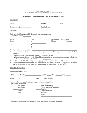 CONTRACT FOR SPEECH amp LANGUAGE PRACTICUM - cph temple