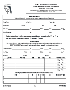 Florida Abuse Hotline Fax Transmittal Form