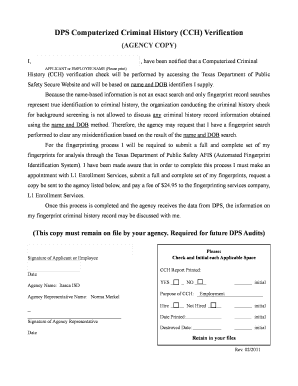 Texas CCH Verification Form
