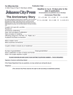 Anniversary Announcement Form
