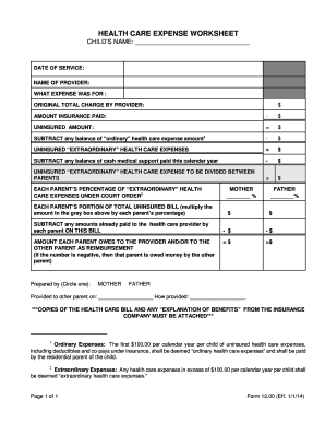 Health Care Expense Worksheet
