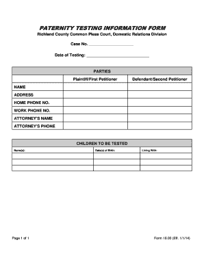 Paternity Testing Information Form