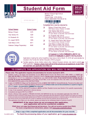 Student Aid Form 2016