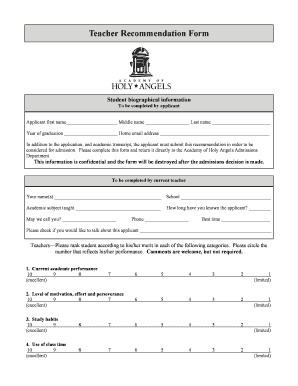 Teacher Recommendation Form