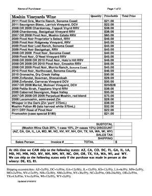 Moshin Vineyards Wine Order Form
