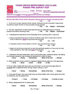 Young Driver Improvement Parent Survey