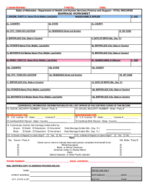 Nebraska Marriage Worksheet