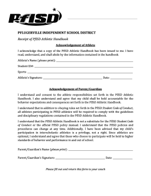 PfISD Athletic Handbook Acknowledgement Form