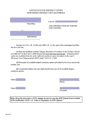 ADR Certification by Parties and Counsel