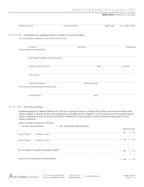 Student Finance Application Form