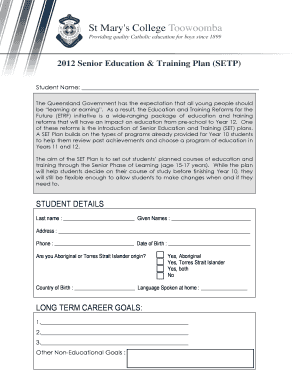 2012 Senior Education & Training Plan (SETP)