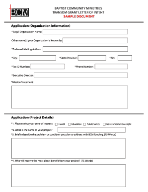 Sample Letter of Intent Form - Baptist Community Ministries