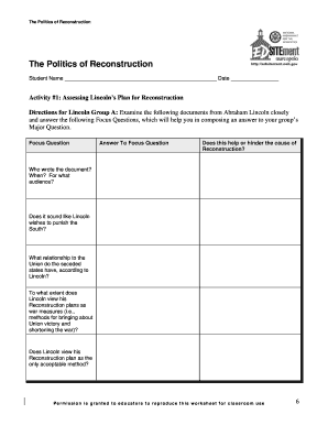 Reconstruction Activity Worksheet