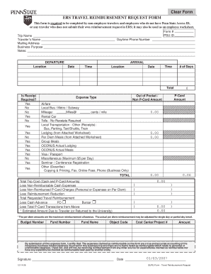 Penn State Travel Reimbursement Request Form