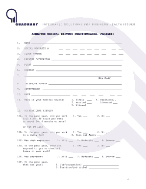 Asbestos Medical History Questionnaire