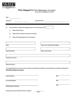 Wire Request for Non-Retirement Accounts