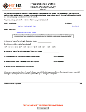 Freeport School District Home Language Survey