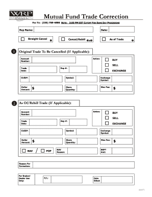 Mutual Fund Trade Correction Form
