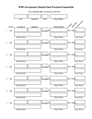 Mutual Fund Purchase Transmittal Form