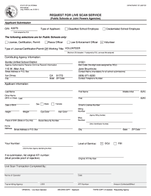 California Request for Live Scan Service