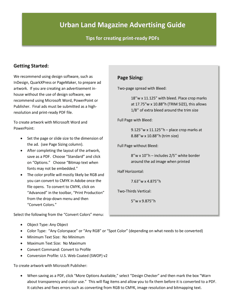 Fillable Online Urban Land Magazine Advertising Guide Fax Email Print