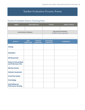 Colorado Teacher Evaluation Process Tracking Form